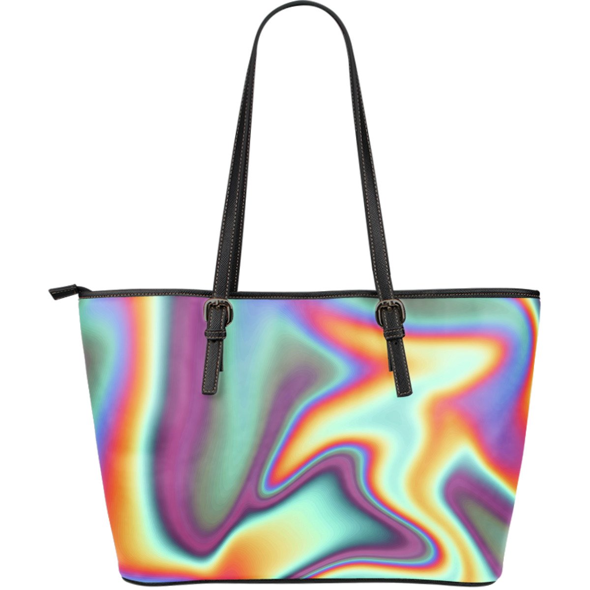 Liquid Holographic Trippy Print Leather Tote Bag