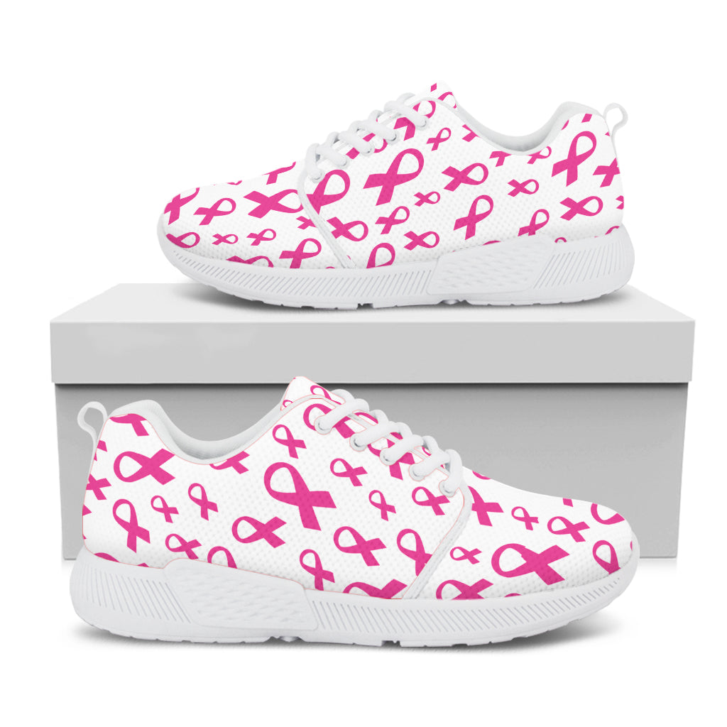 Little Breast Cancer Ribbon Print White Athletic Shoes