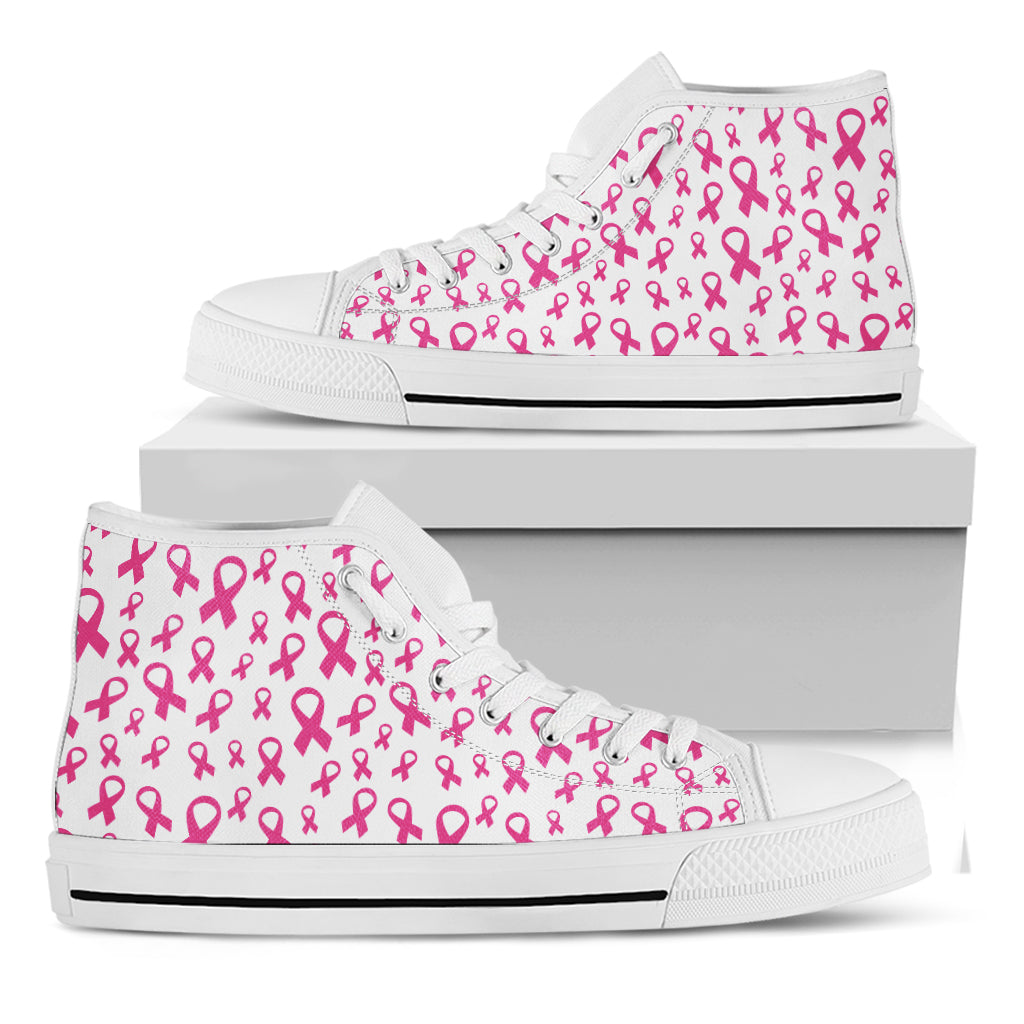 Little Breast Cancer Ribbon Print White High Top Shoes