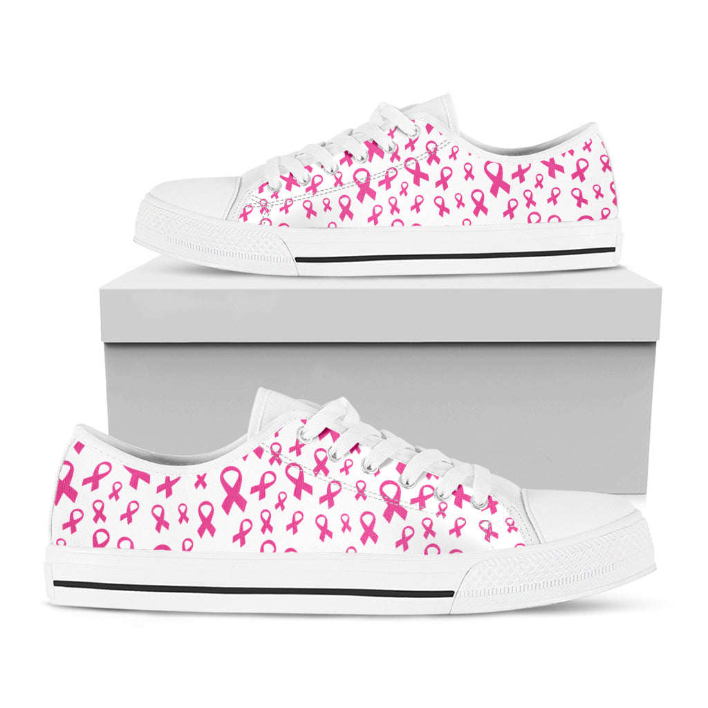 Little Breast Cancer Ribbon Print White Low Top Shoes