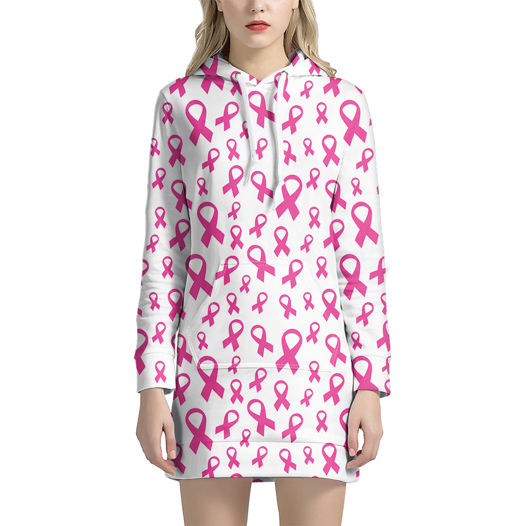 Little Breast Cancer Ribbon Print Women's Pullover Hoodie Dress