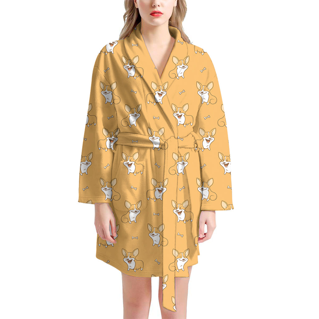 Little Corgi Pattern Print Women's Bathrobe