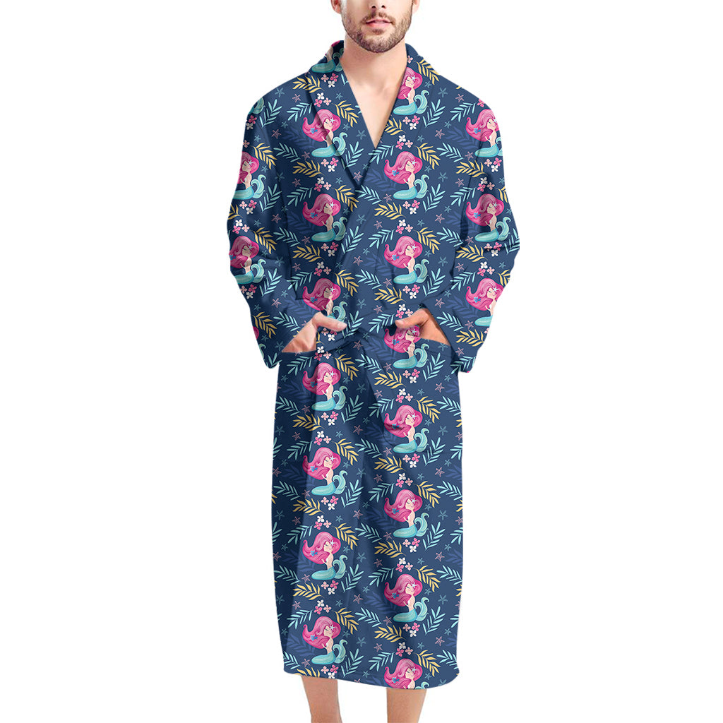 Little Cute Mermaid Pattern Print Men's Bathrobe