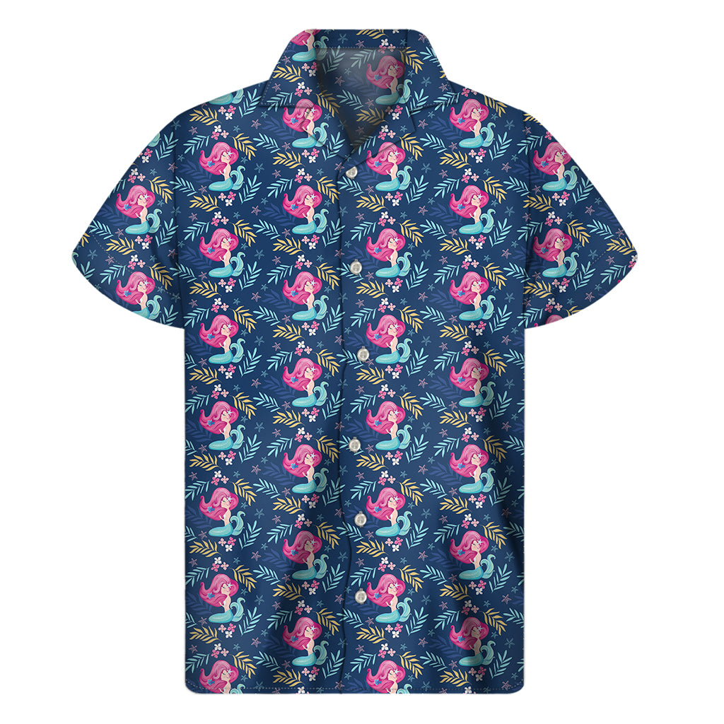 Little Cute Mermaid Pattern Print Men's Short Sleeve Shirt