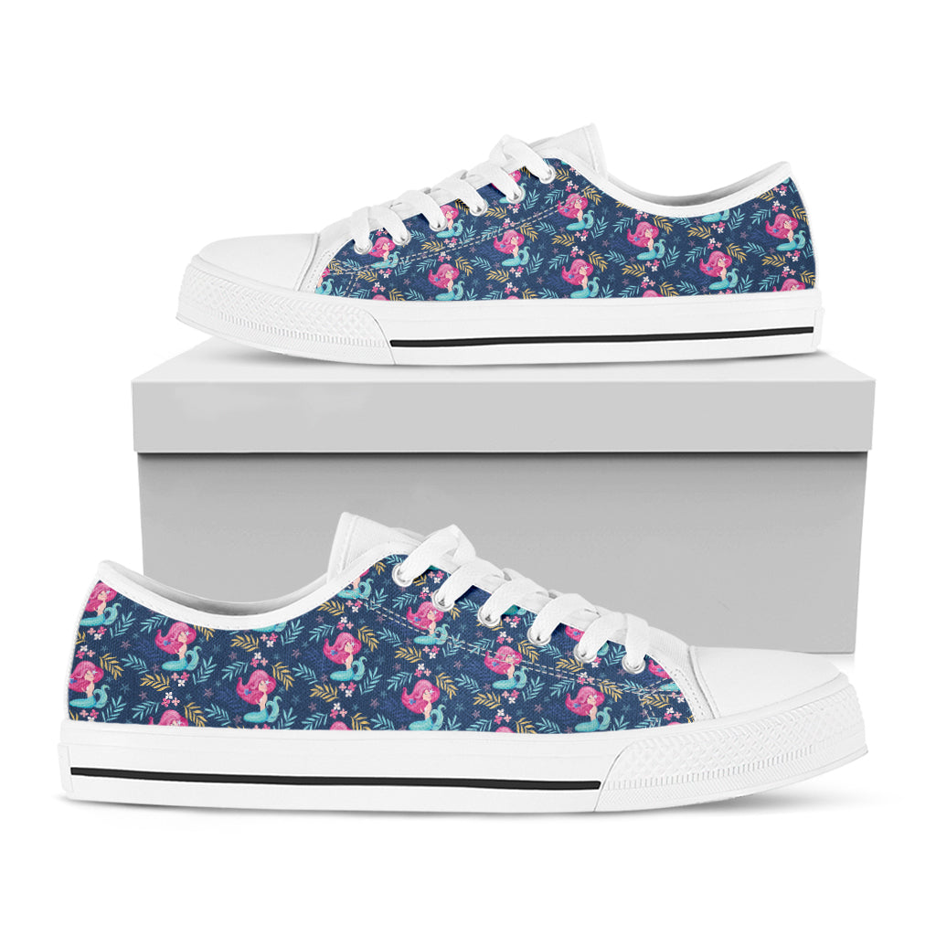 Little Cute Mermaid Pattern Print White Low Top Shoes