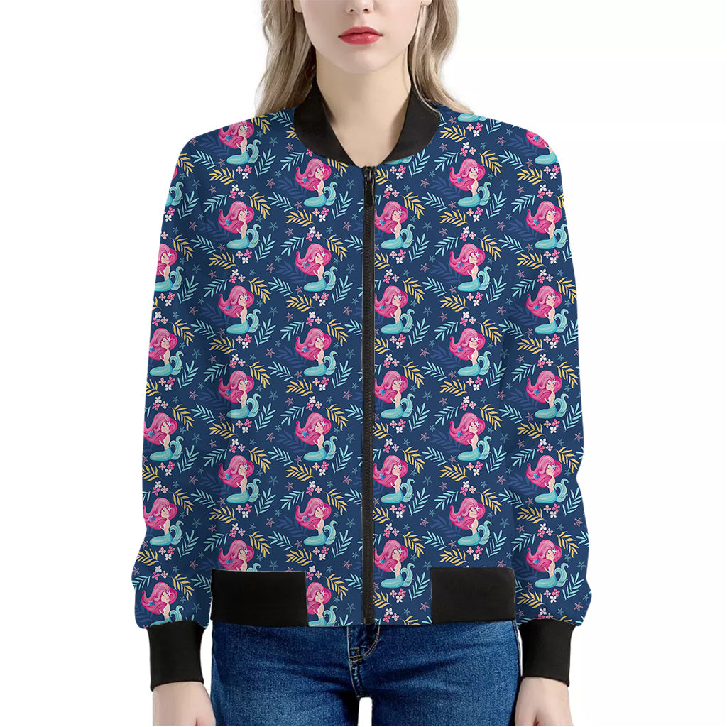 Little Cute Mermaid Pattern Print Women's Bomber Jacket