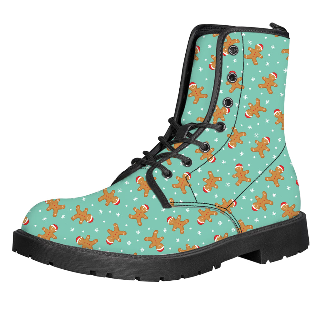 Little Gingerbread Man Pattern Print Leather Boots