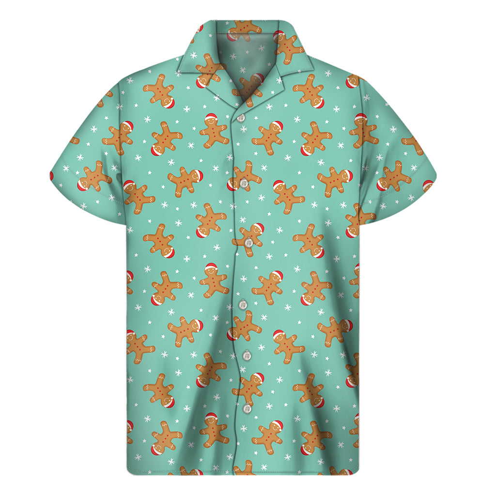 Little Gingerbread Man Pattern Print Men's Short Sleeve Shirt