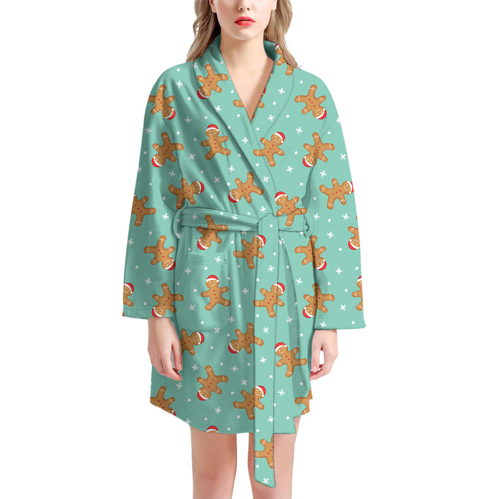 Little Gingerbread Man Pattern Print Women's Bathrobe