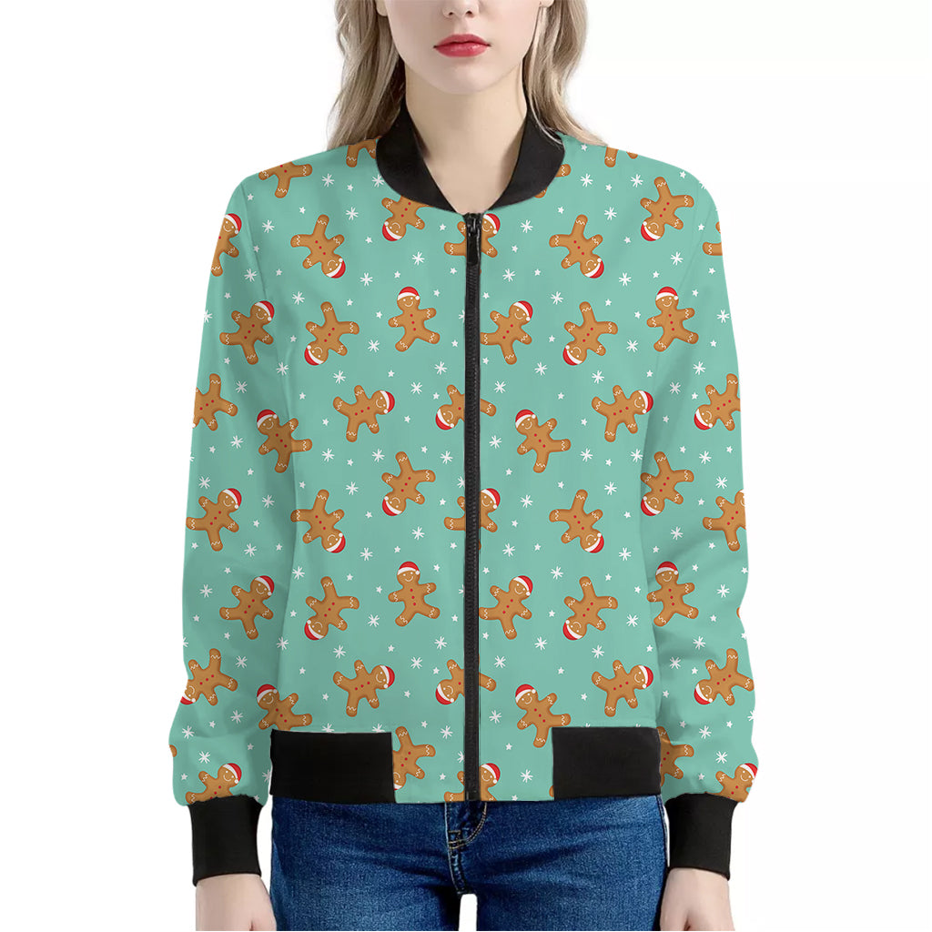 Little Gingerbread Man Pattern Print Women's Bomber Jacket