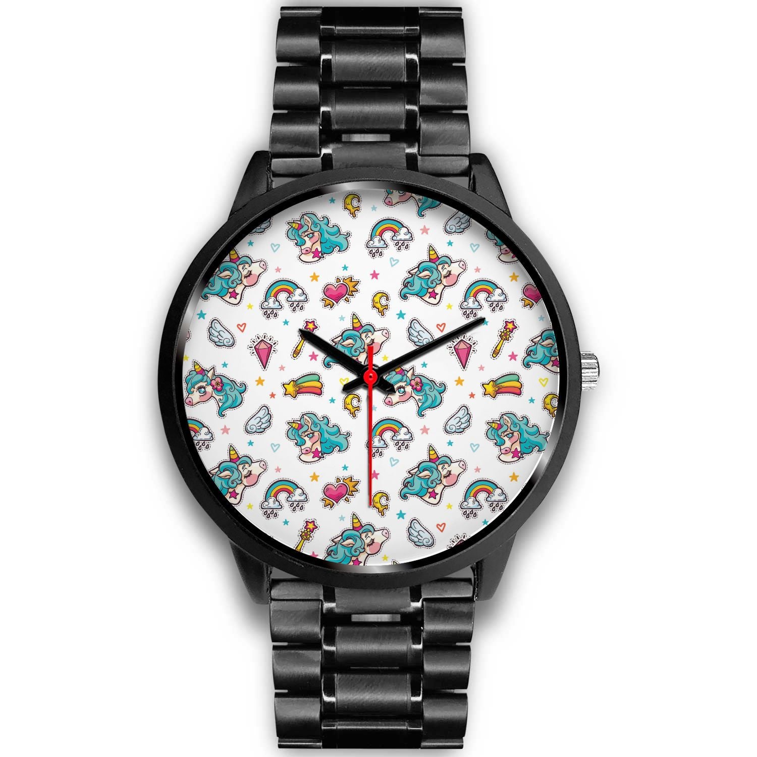 Little Girly Unicorn Pattern Print Black Watch