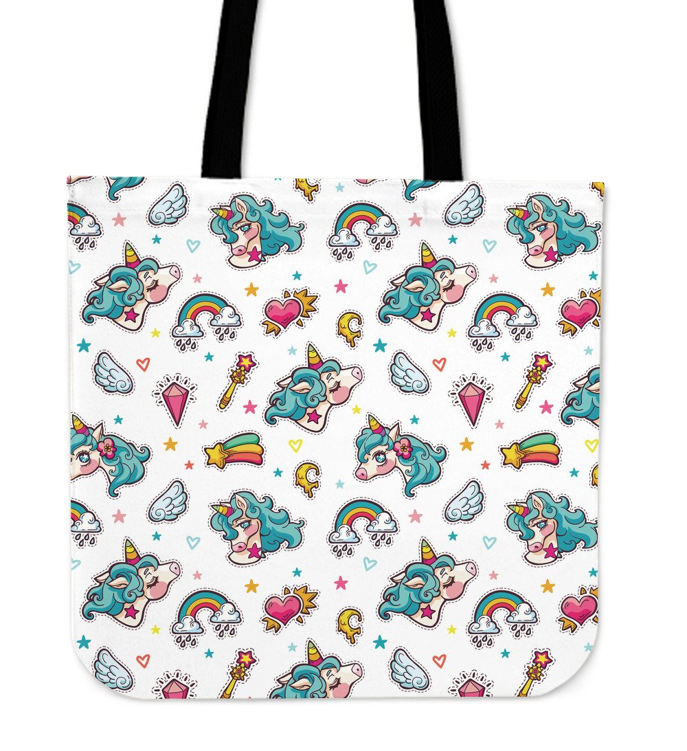 Little Girly Unicorn Pattern Print Canvas Tote Bag