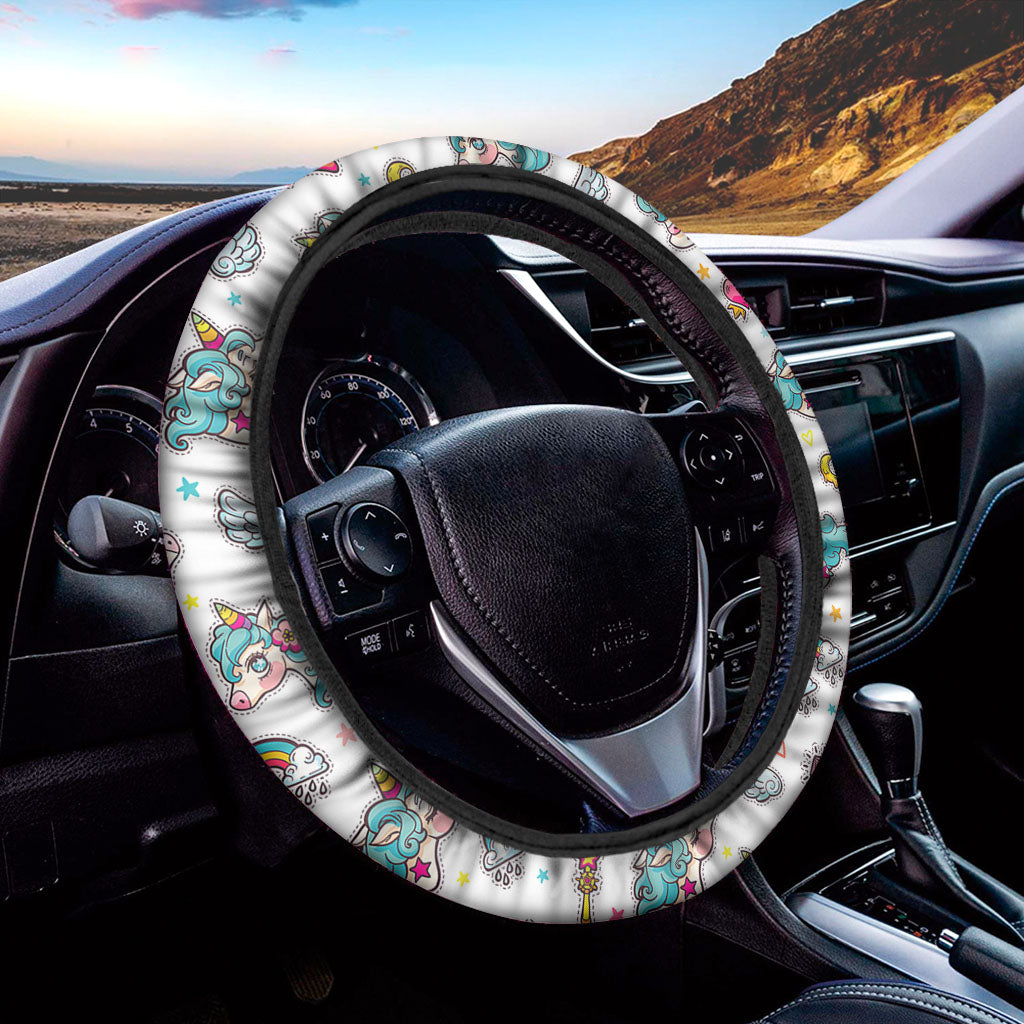 Little Girly Unicorn Pattern Print Car Steering Wheel Cover