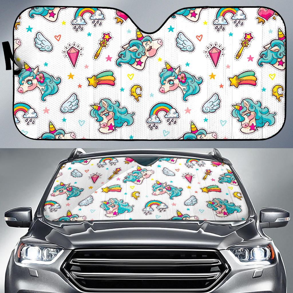 Little Girly Unicorn Pattern Print Car Sun Shade