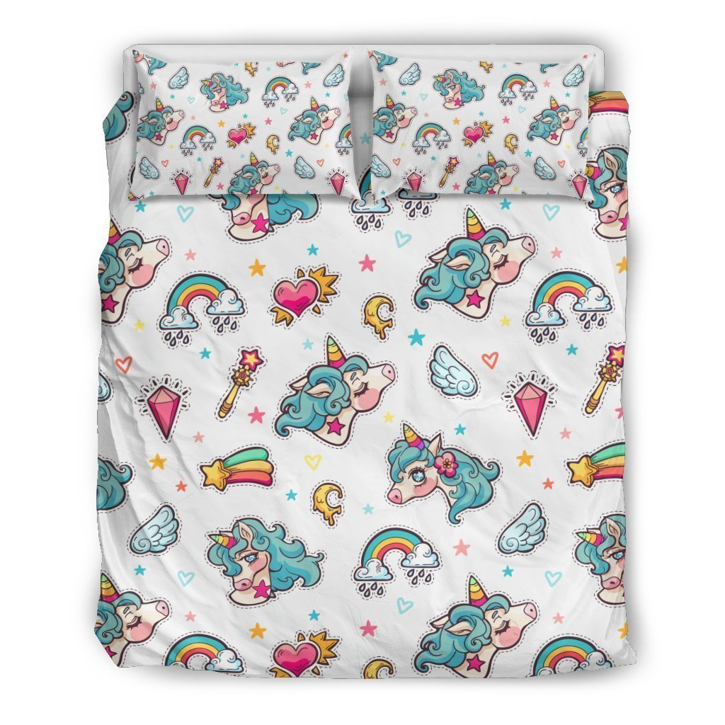 Little Girly Unicorn Pattern Print Duvet Cover Bedding Set