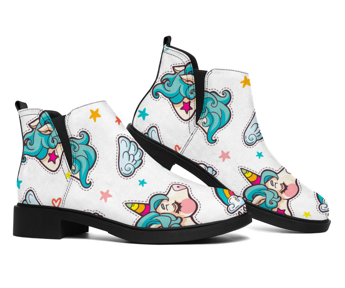 Little Girly Unicorn Pattern Print Flat Ankle Boots