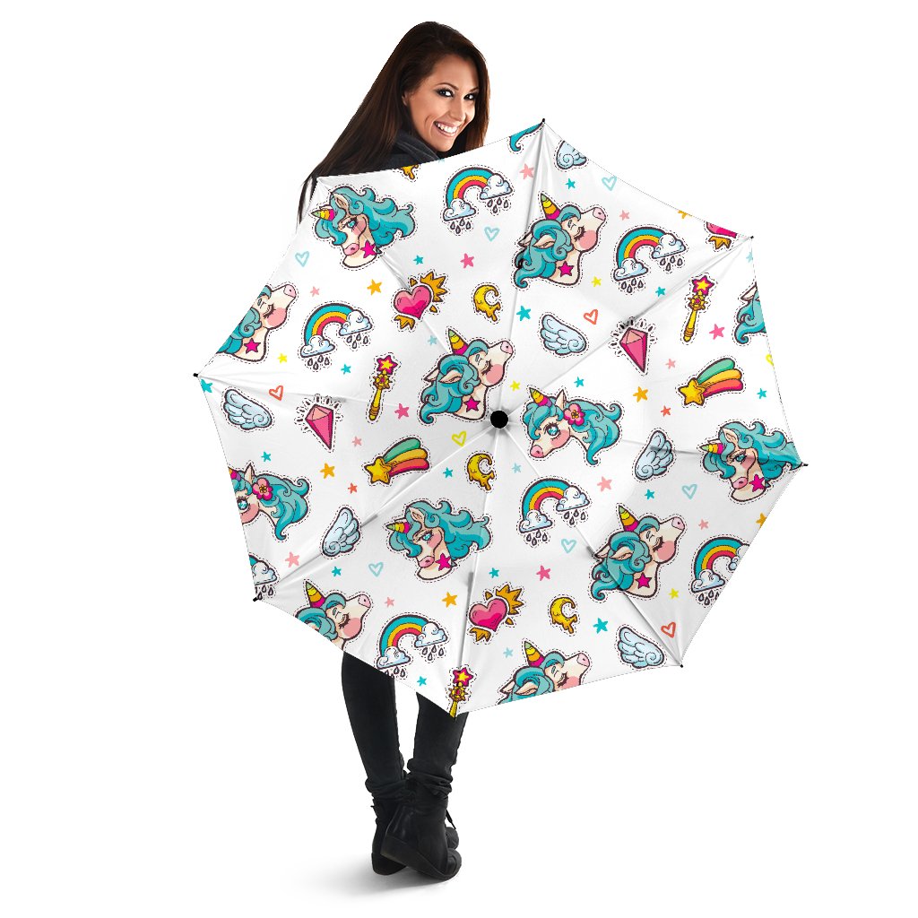 Little Girly Unicorn Pattern Print Foldable Umbrella