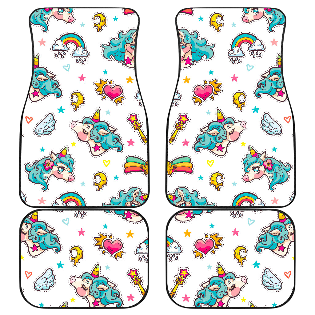 Little Girly Unicorn Pattern Print Front and Back Car Floor Mats