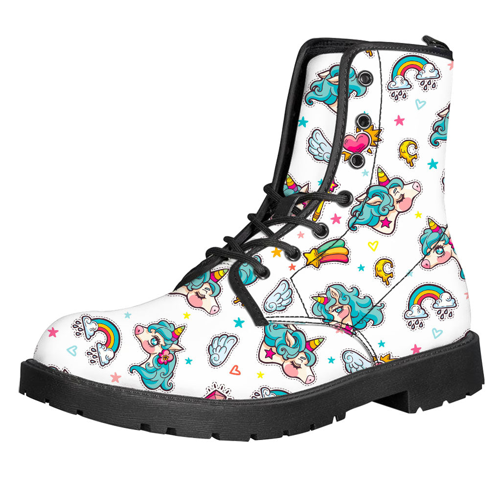 Little Girly Unicorn Pattern Print Leather Boots