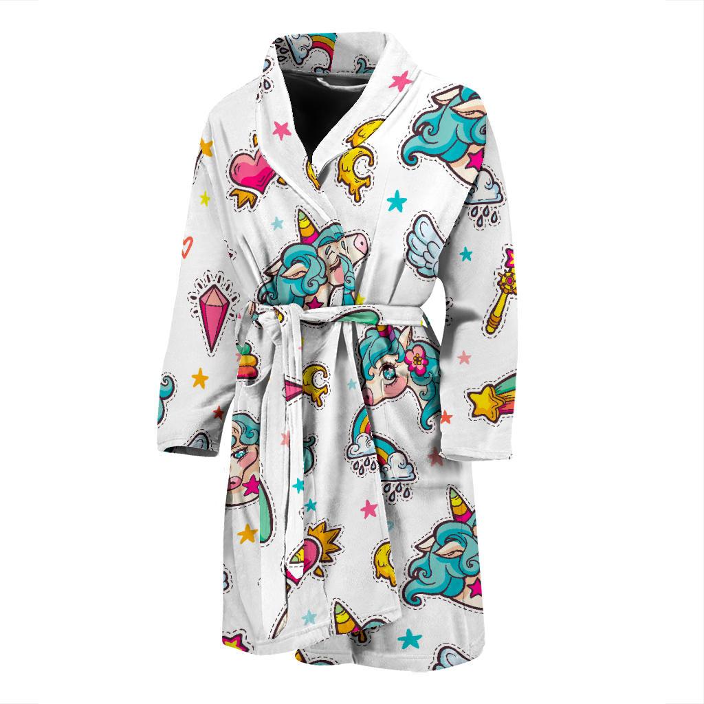 Little Girly Unicorn Pattern Print Men's Bathrobe