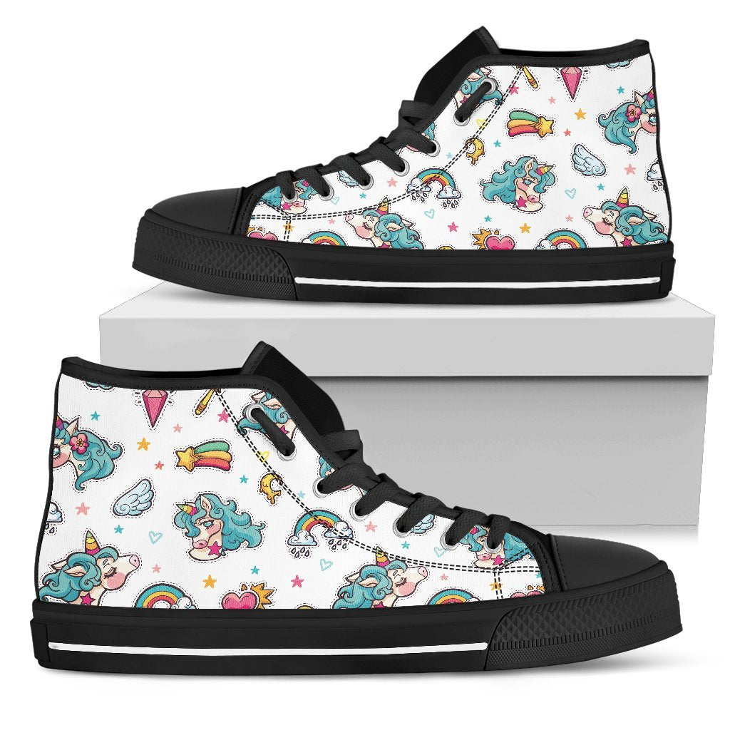 Little Girly Unicorn Pattern Print Men's High Top Shoes