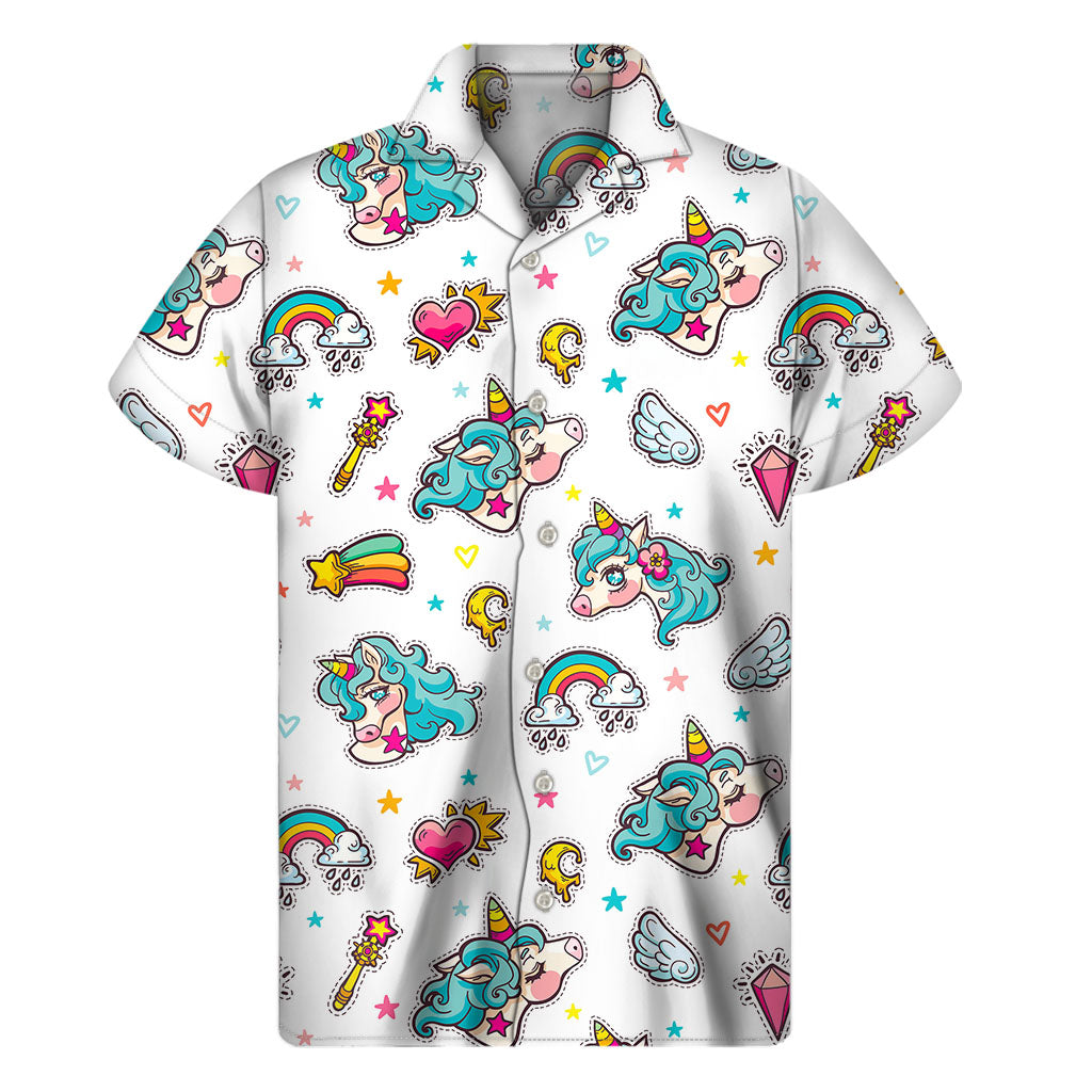 Little Girly Unicorn Pattern Print Men's Short Sleeve Shirt