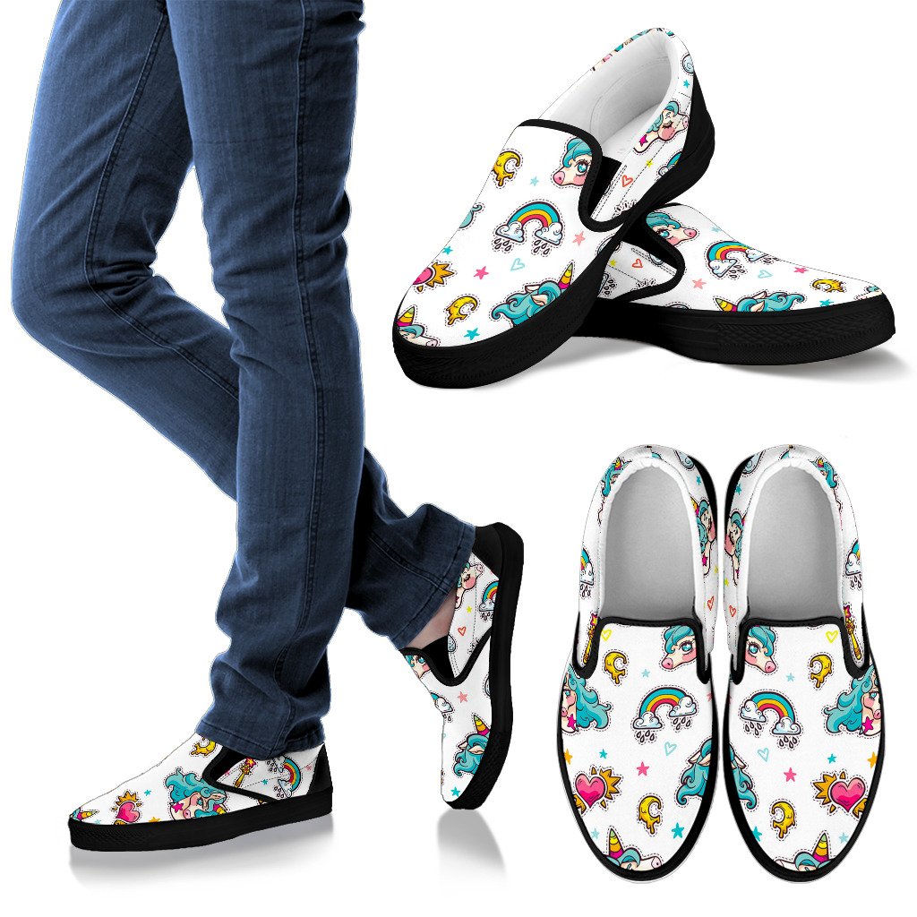 Little Girly Unicorn Pattern Print Men's Slip On Shoes