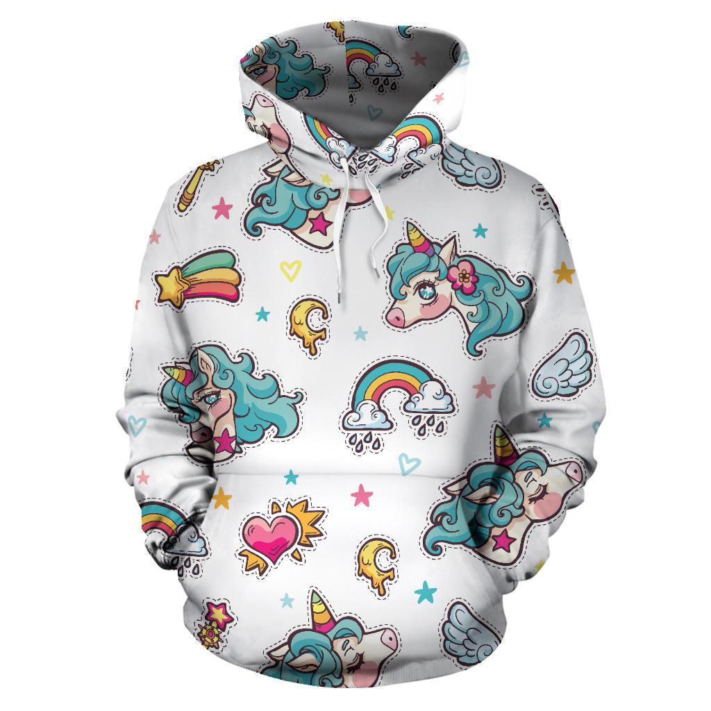 Little Girly Unicorn Pattern Print Pullover Hoodie