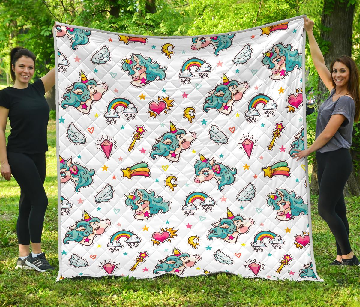 Little Girly Unicorn Pattern Print Quilt