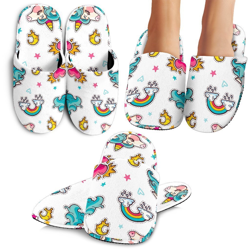 Little Girly Unicorn Pattern Print Slippers