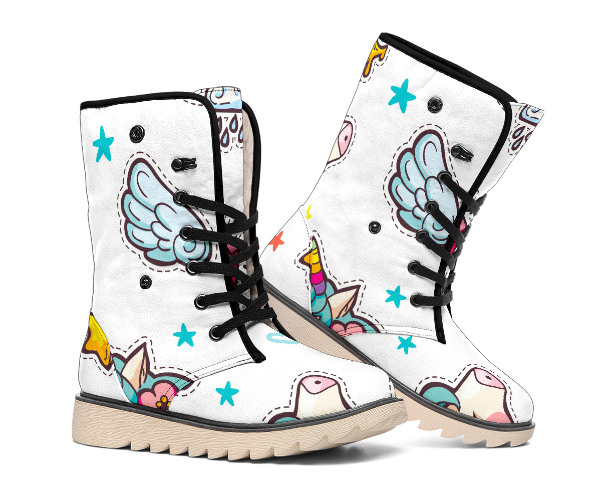 Little Girly Unicorn Pattern Print Winter Boots