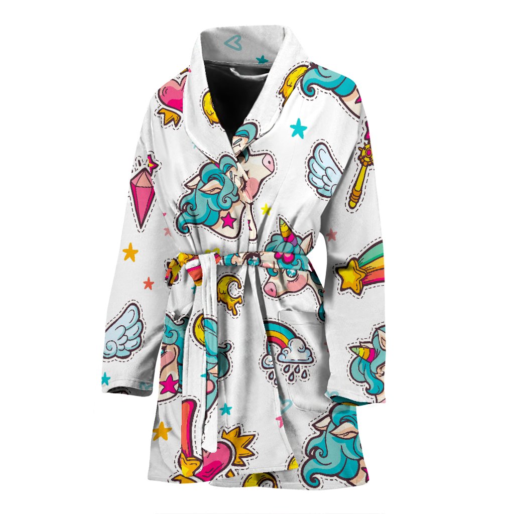 Little Girly Unicorn Pattern Print Women's Bathrobe