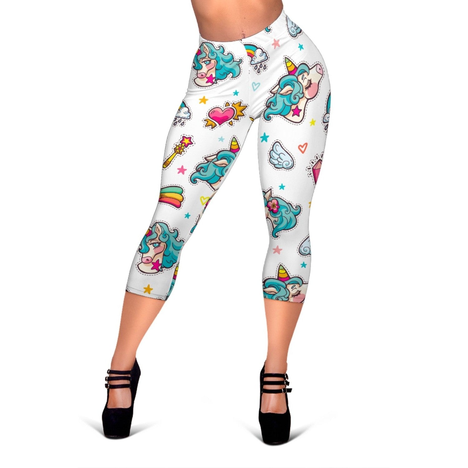 Little Girly Unicorn Pattern Print Women's Capri Leggings