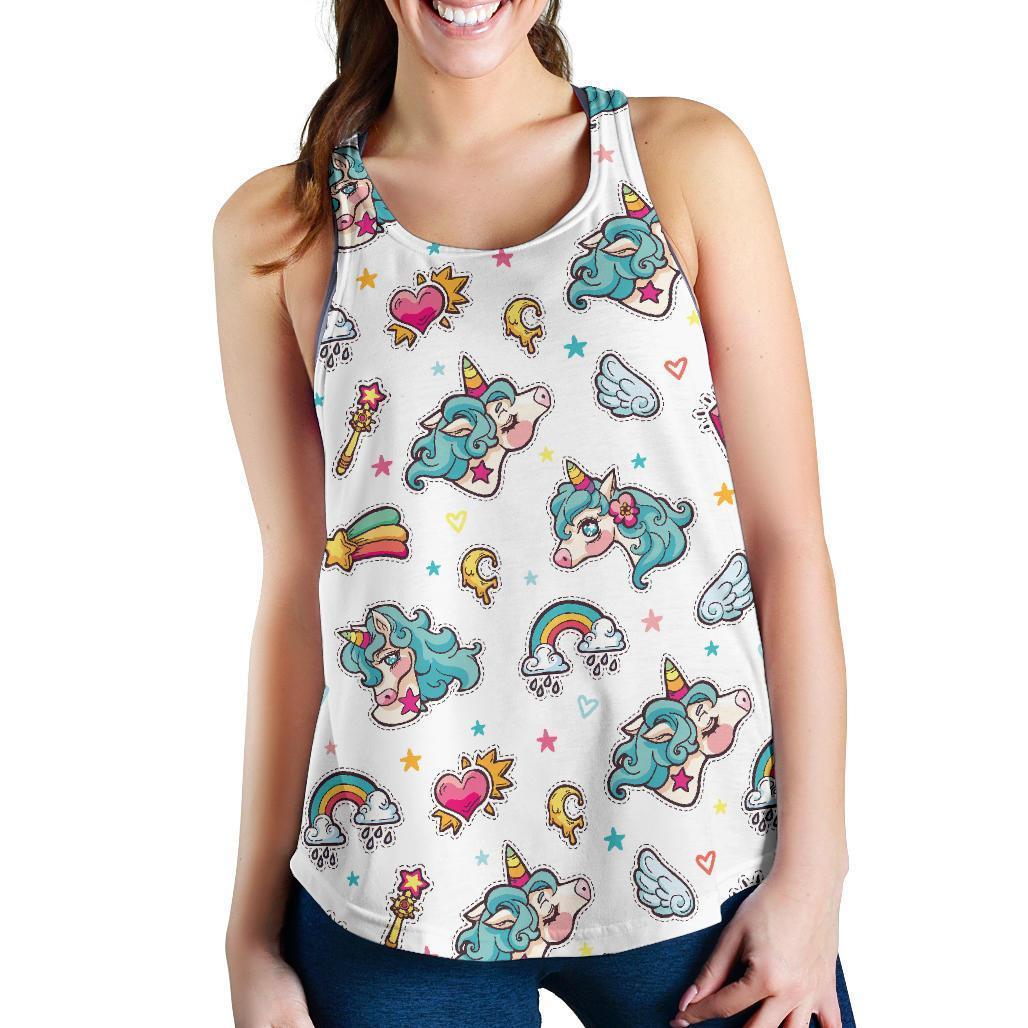 Little Girly Unicorn Pattern Print Women's Racerback Tank Top