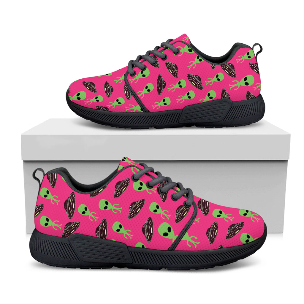 Little Green Alien UFO Print Black Athletic Shoes