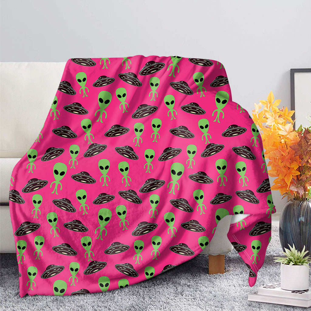 Little Green Alien UFO Print Blanket