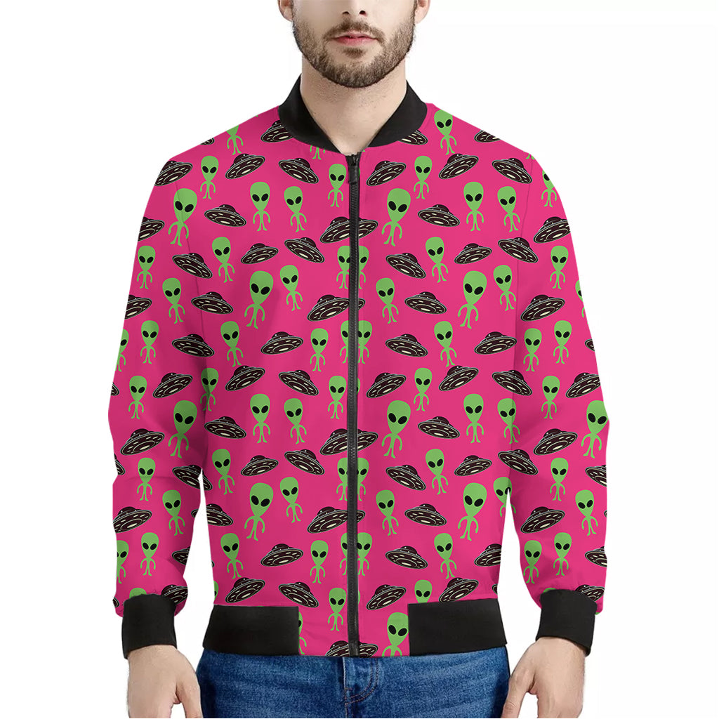 Little Green Alien UFO Print Men's Bomber Jacket