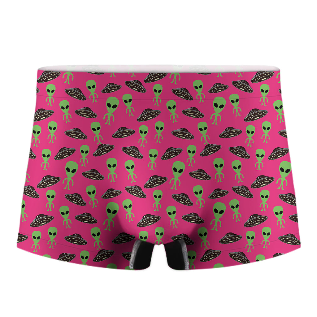 Little Green Alien UFO Print Men's Boxer Briefs