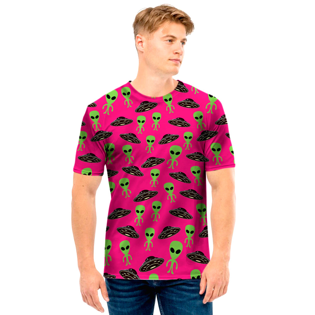 Little Green Alien UFO Print Men's T-Shirt