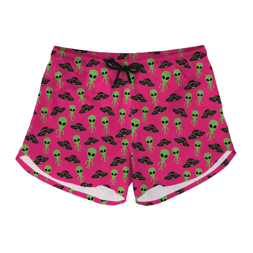 Little Green Alien UFO Print Women's Shorts