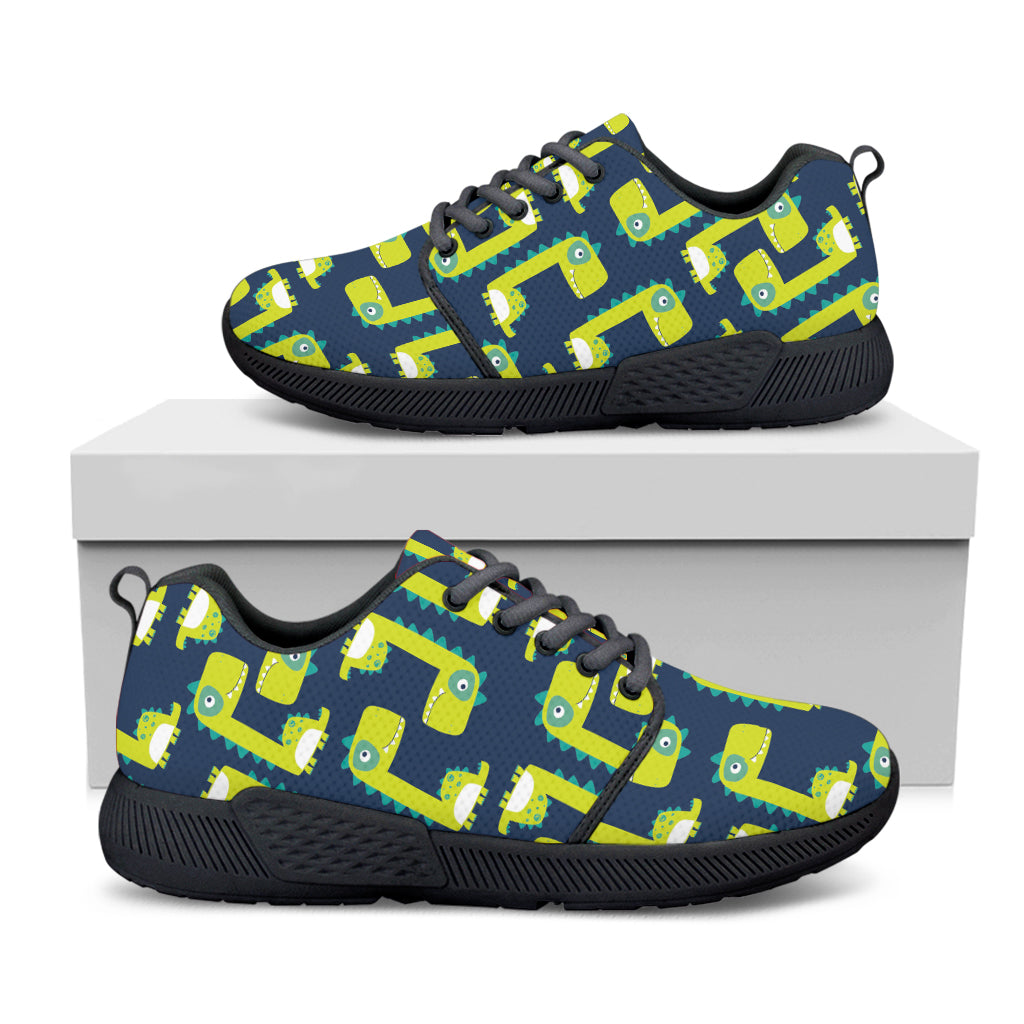 Little Green Dinosaur Pattern Print Black Athletic Shoes