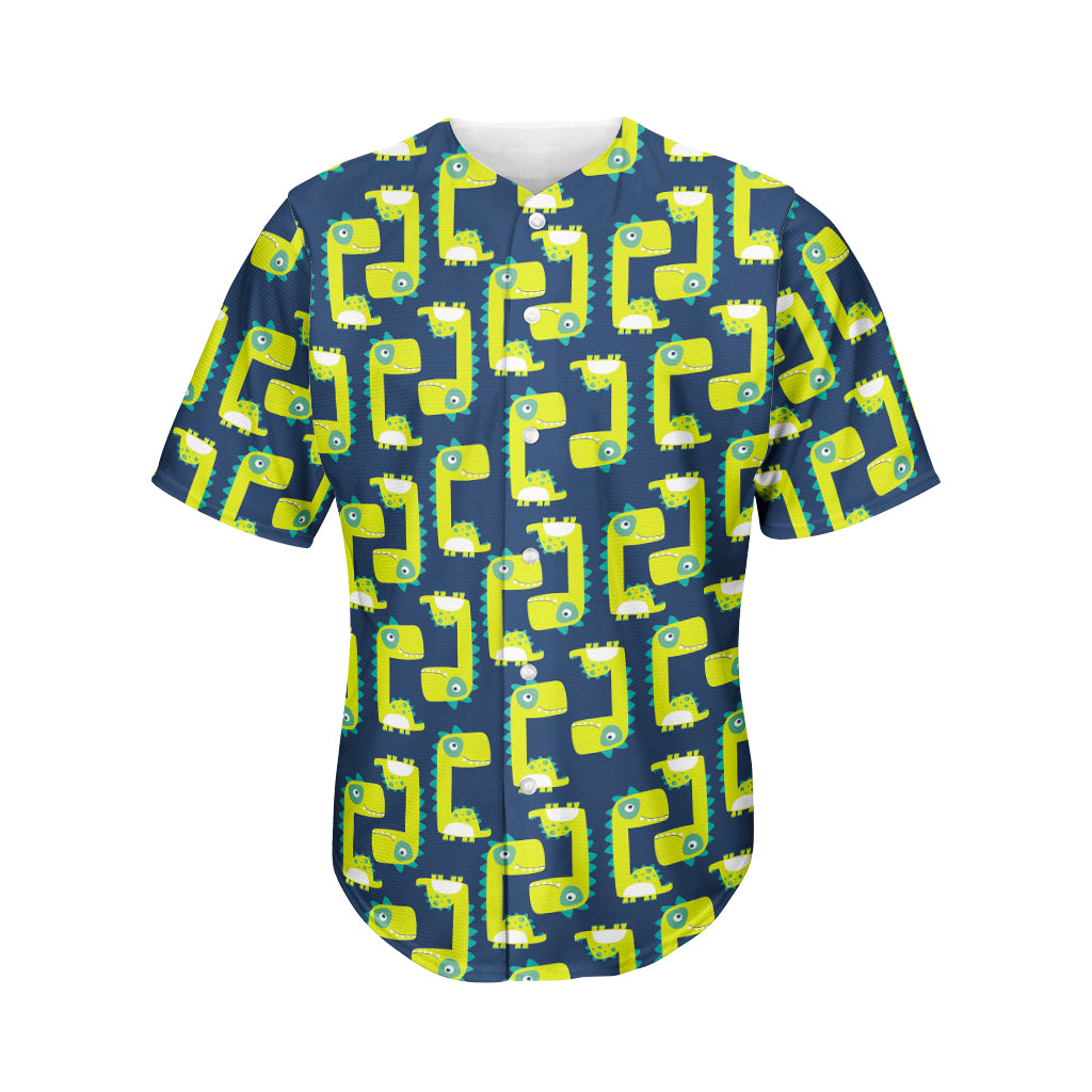 Little Green Dinosaur Pattern Print Men's Baseball Jersey