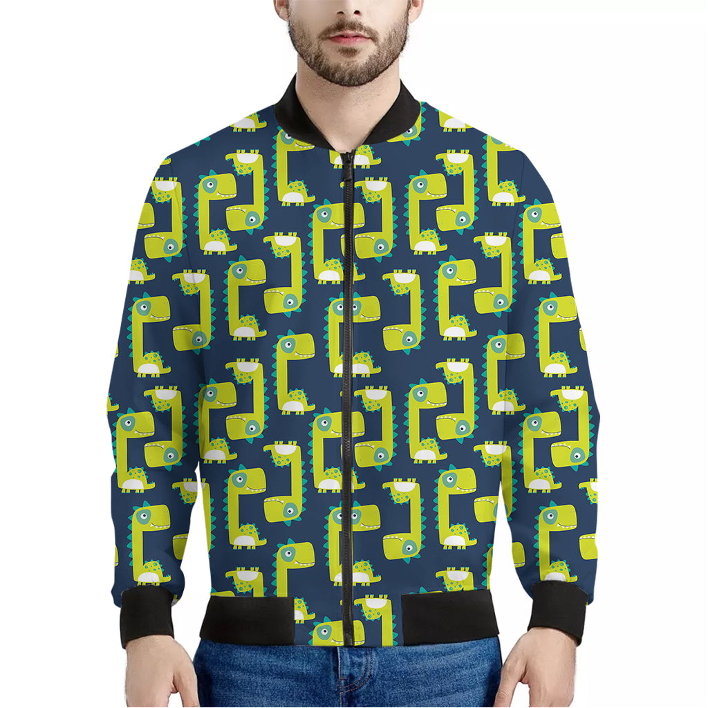 Little Green Dinosaur Pattern Print Men's Bomber Jacket