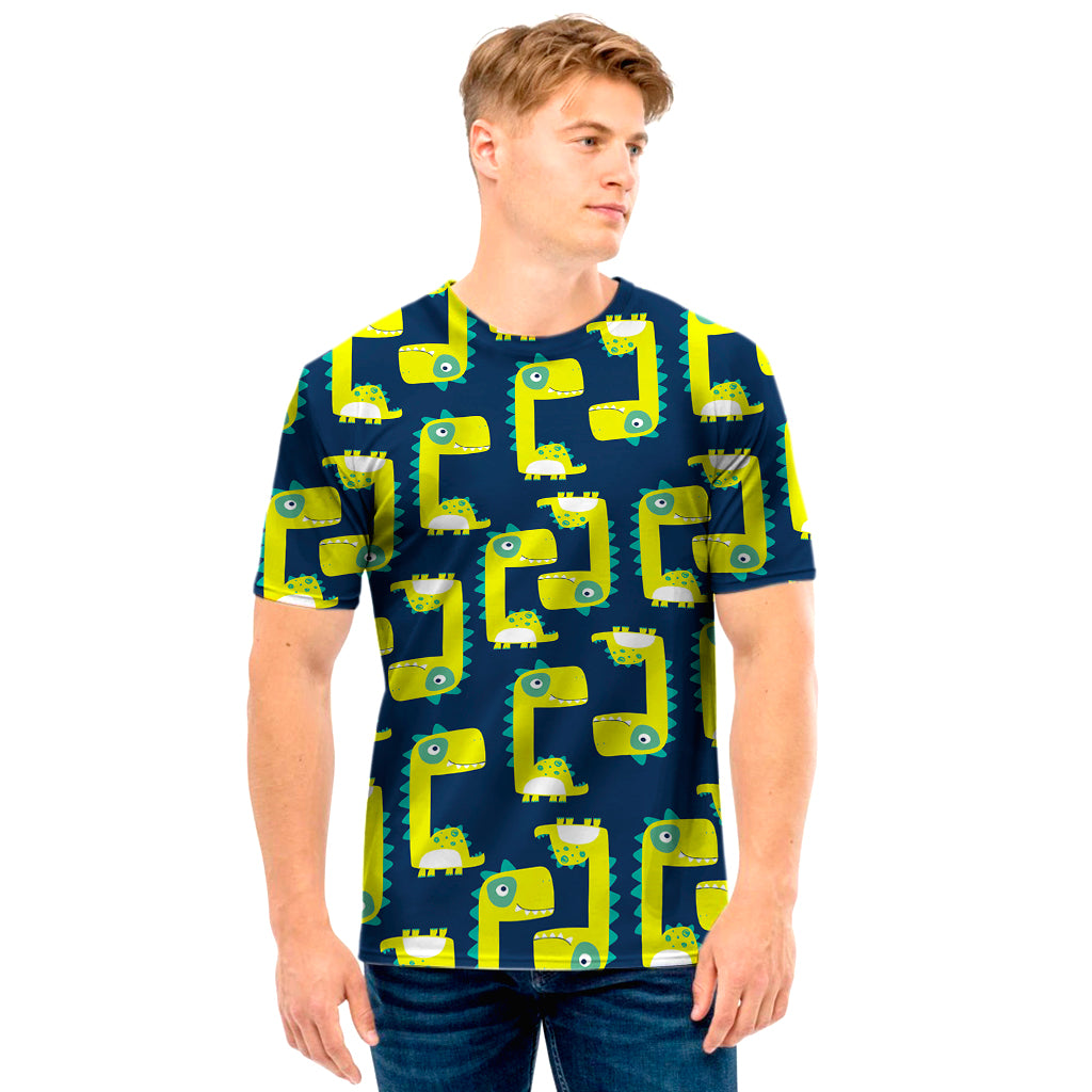 Little Green Dinosaur Pattern Print Men's T-Shirt