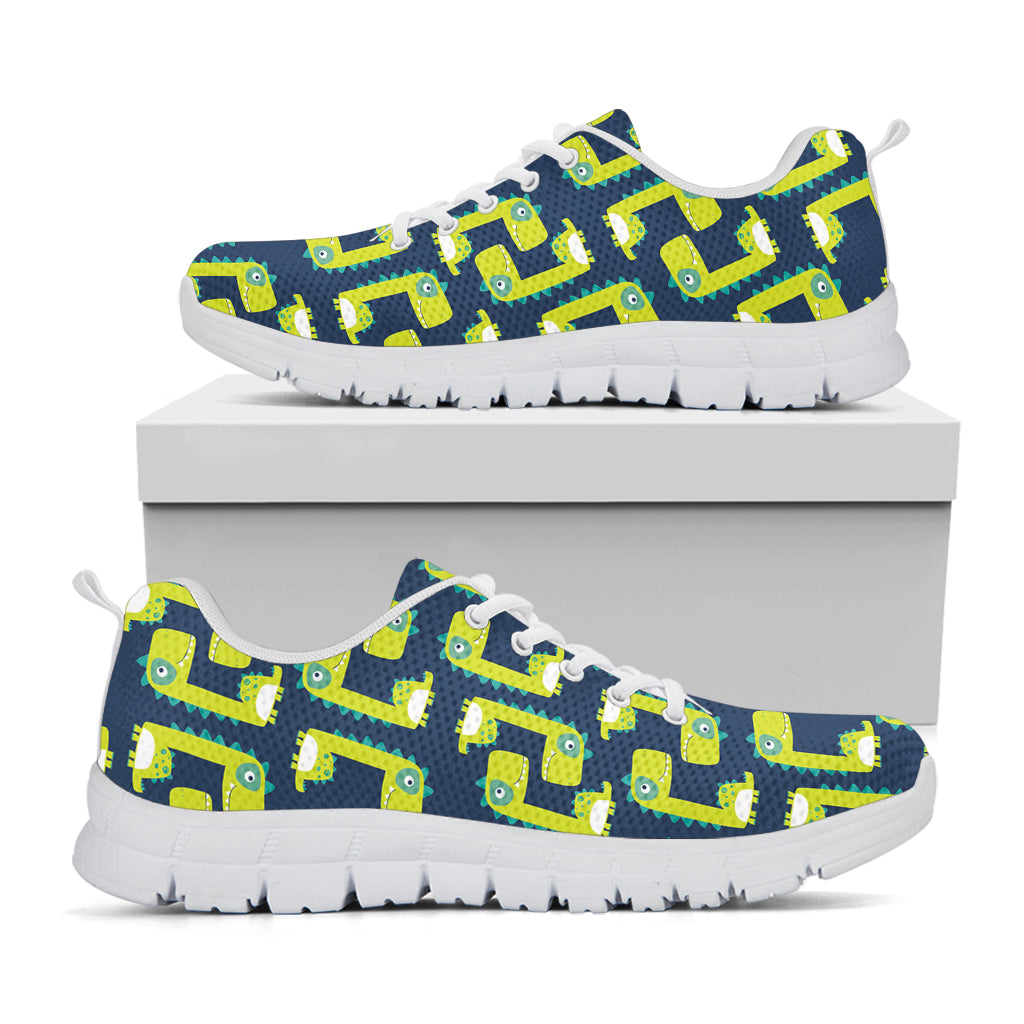 Little Green Dinosaur Pattern Print White Sneakers