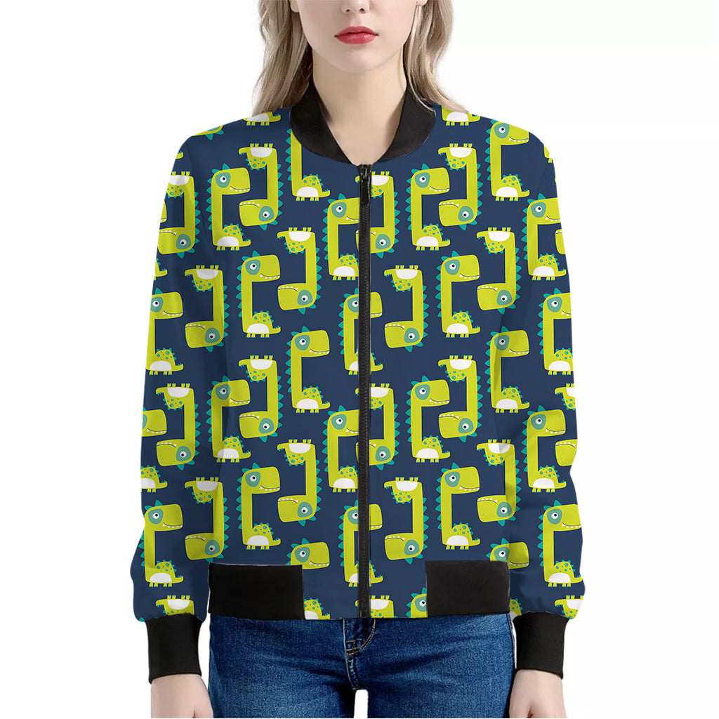 Little Green Dinosaur Pattern Print Women's Bomber Jacket