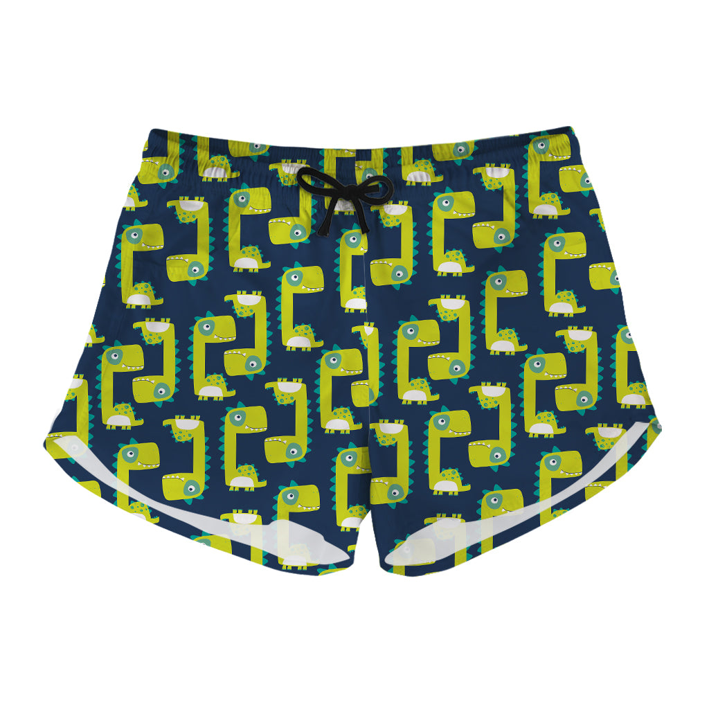 Little Green Dinosaur Pattern Print Women's Shorts