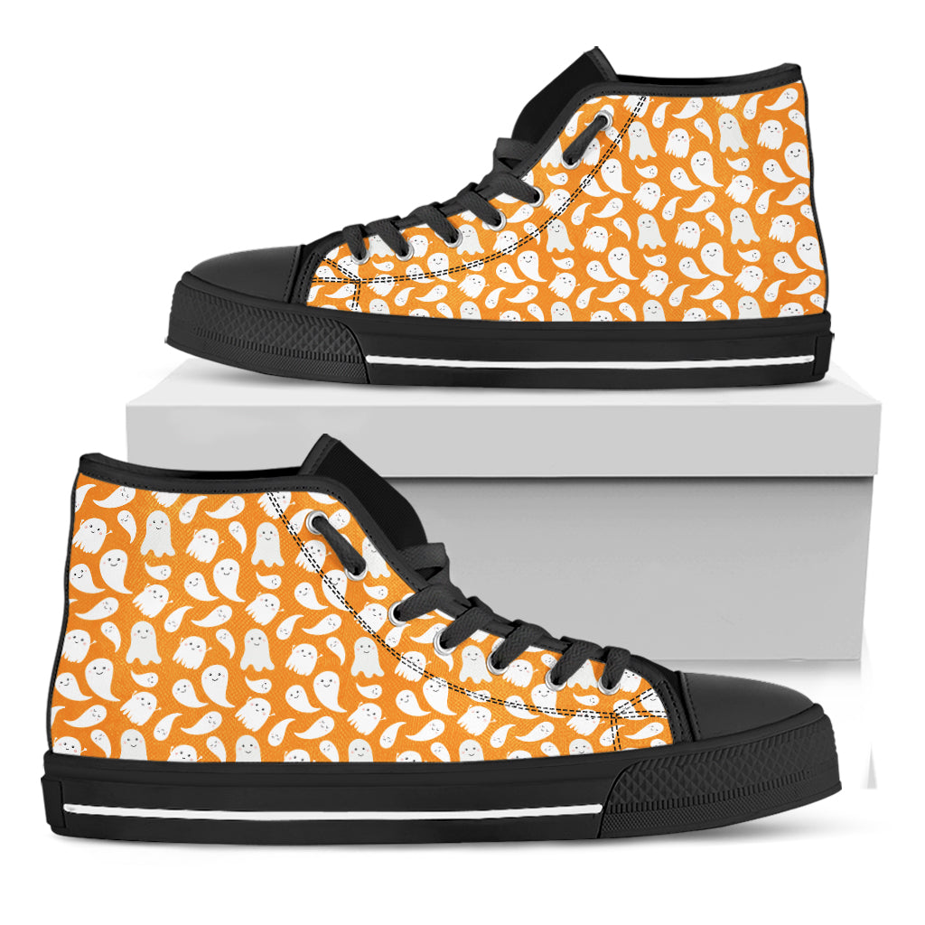 Little Halloween Ghost Pattern Print Black High Top Shoes