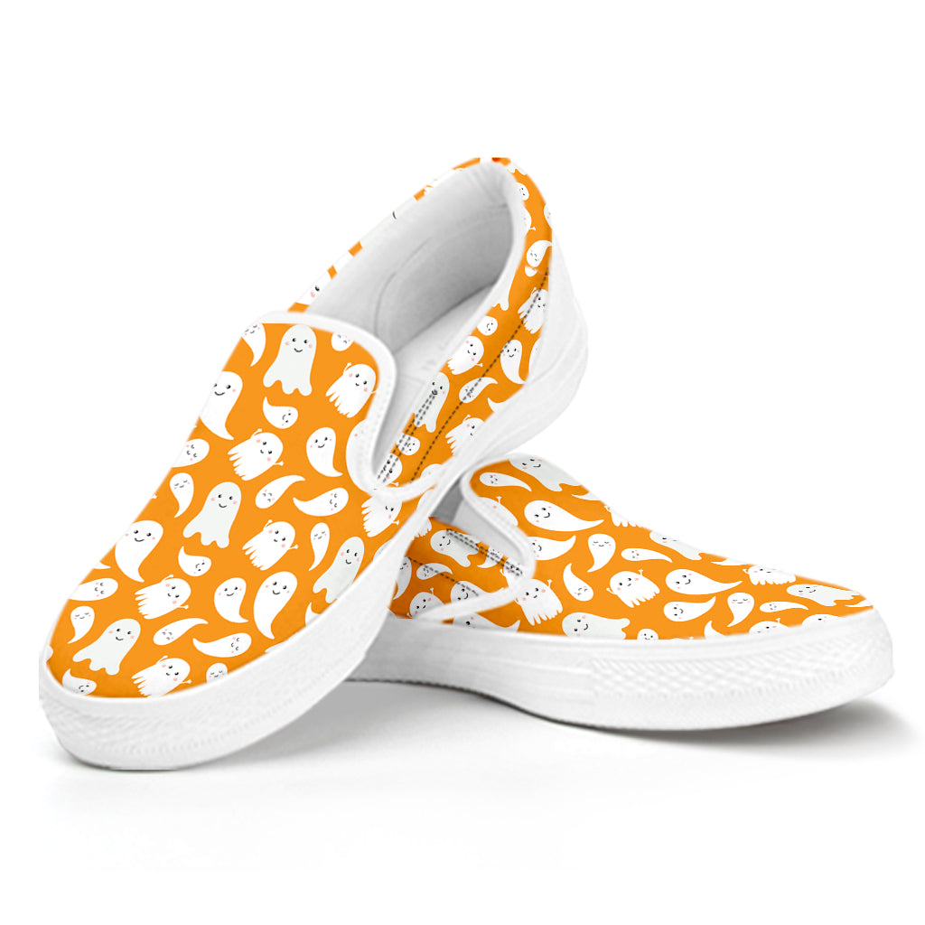 Little Halloween Ghost Pattern Print White Slip On Shoes