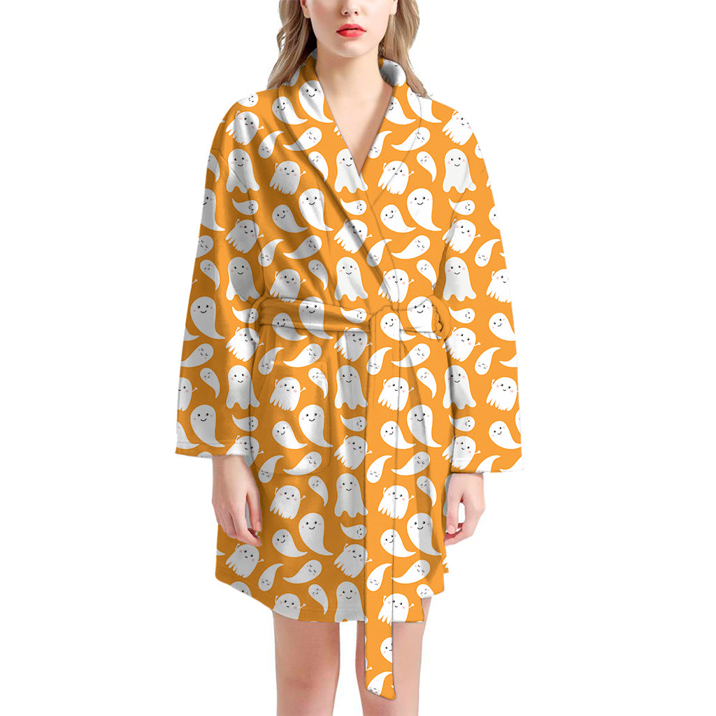 Little Halloween Ghost Pattern Print Women's Bathrobe